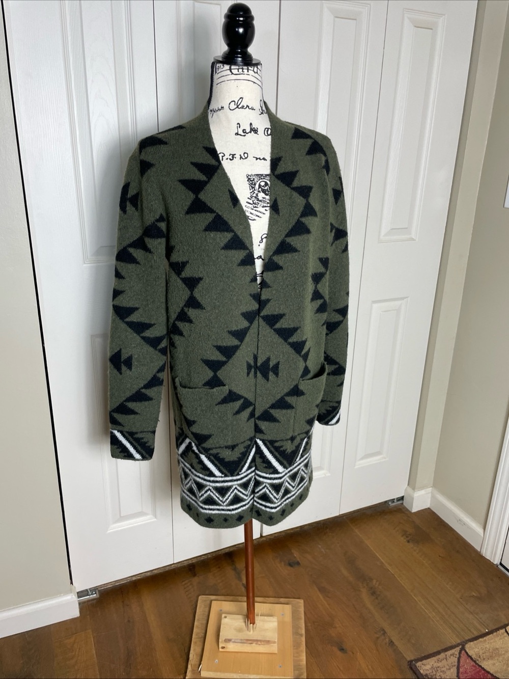 Frye Open Front Cardigan Sweater Women's Aztec Southwestern Green Black Size S
